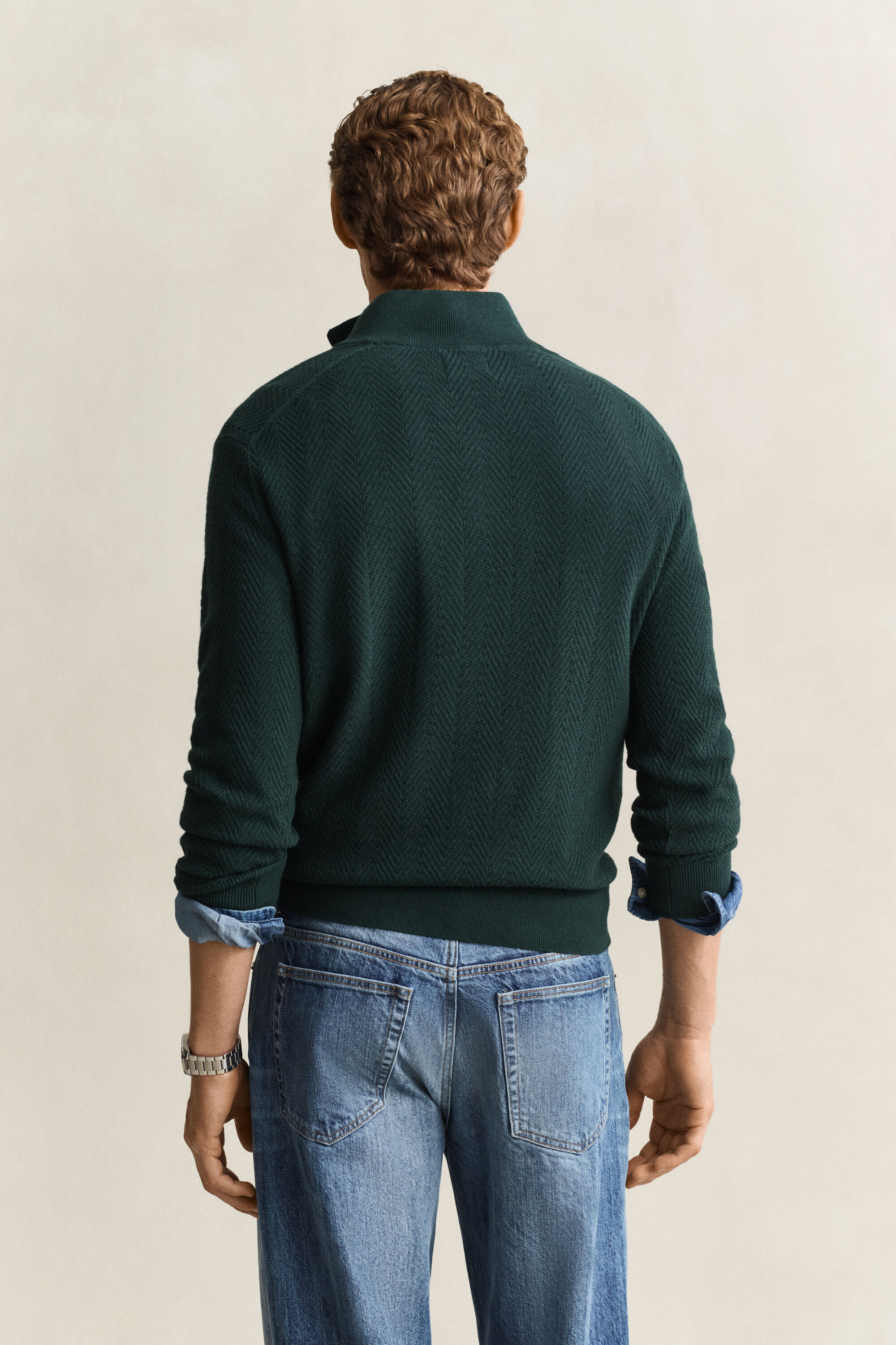 Herringbone Half-Zip Sweater — TARTAN GREEN