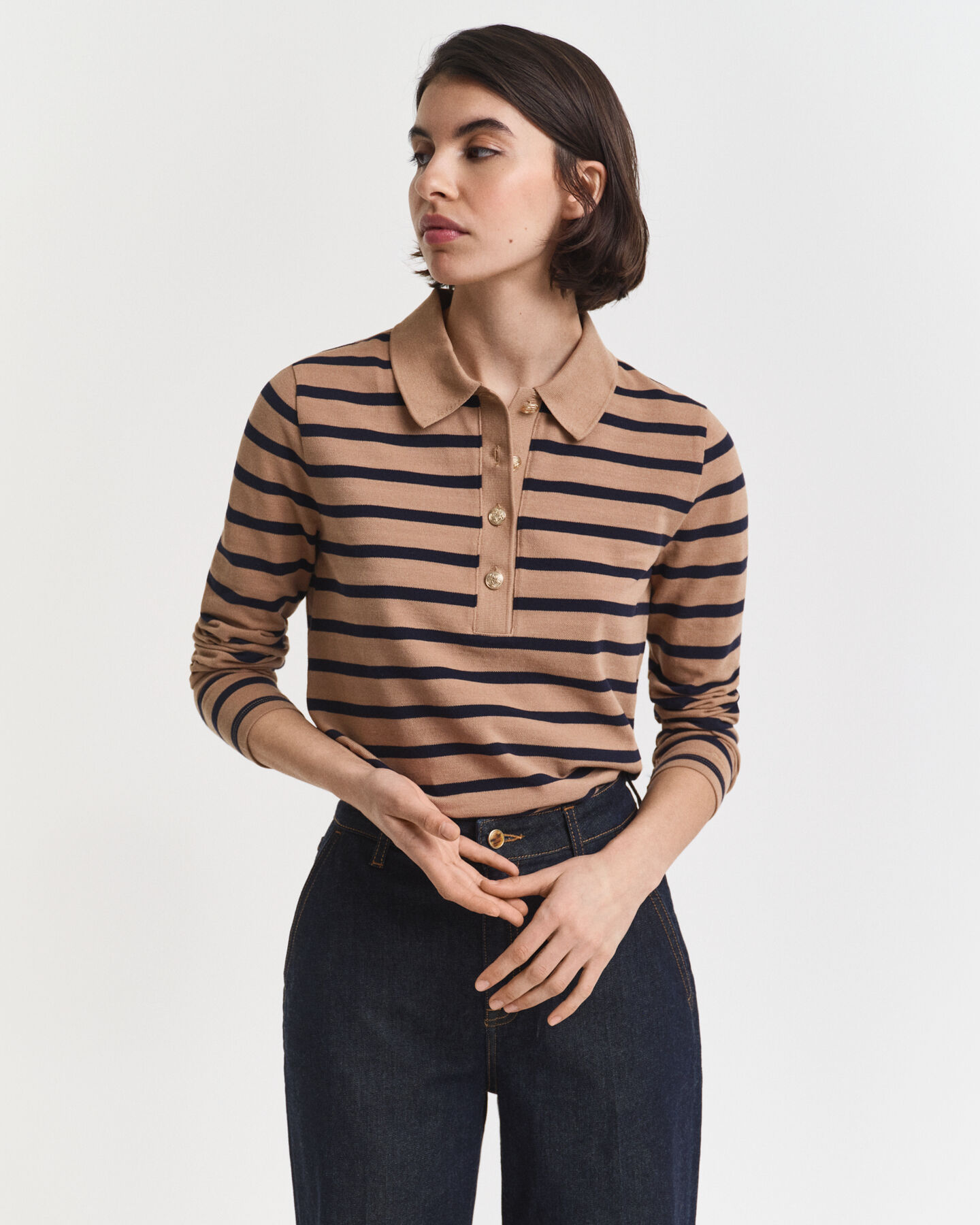 Breton Striped Long Sleeve Piqué Polo Shirt