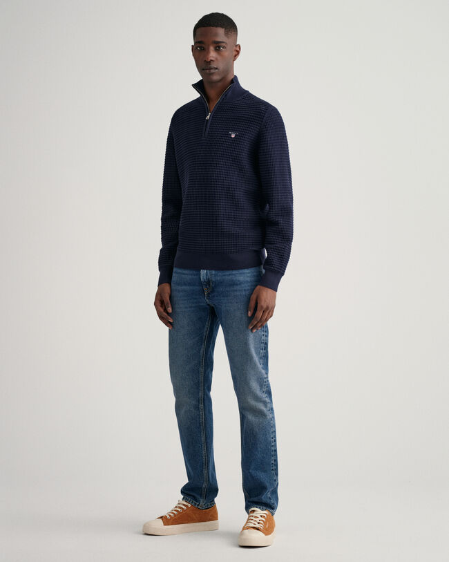 Cotton Texture Half-Zip Sweater