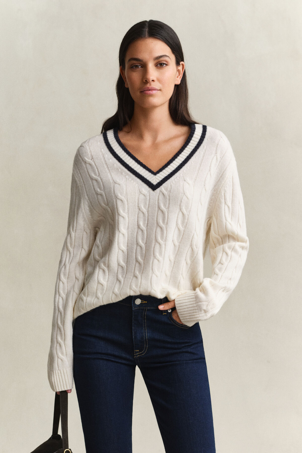 Merino Wool Cable Knit Sweater — CREAM