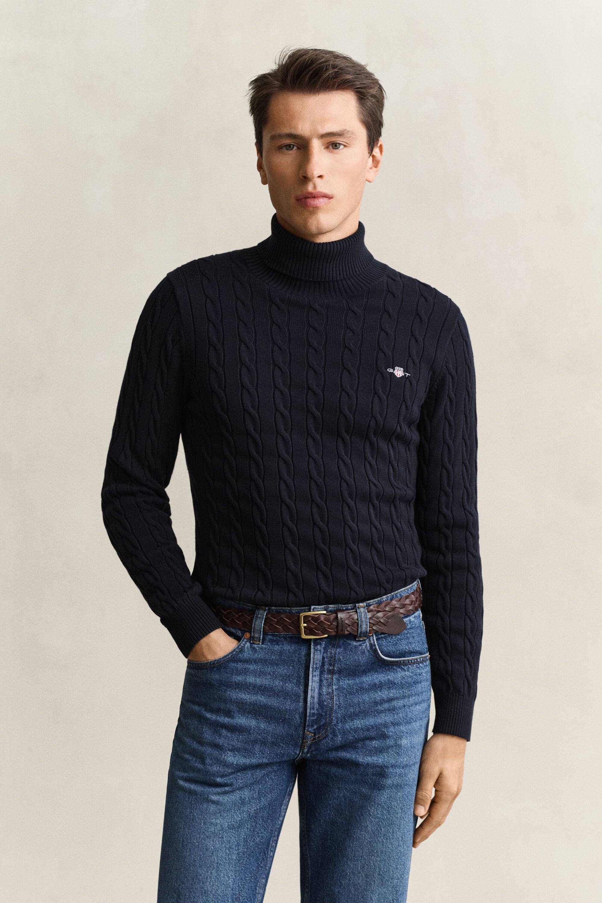 Cotton Cable Knit Turtleneck Sweater