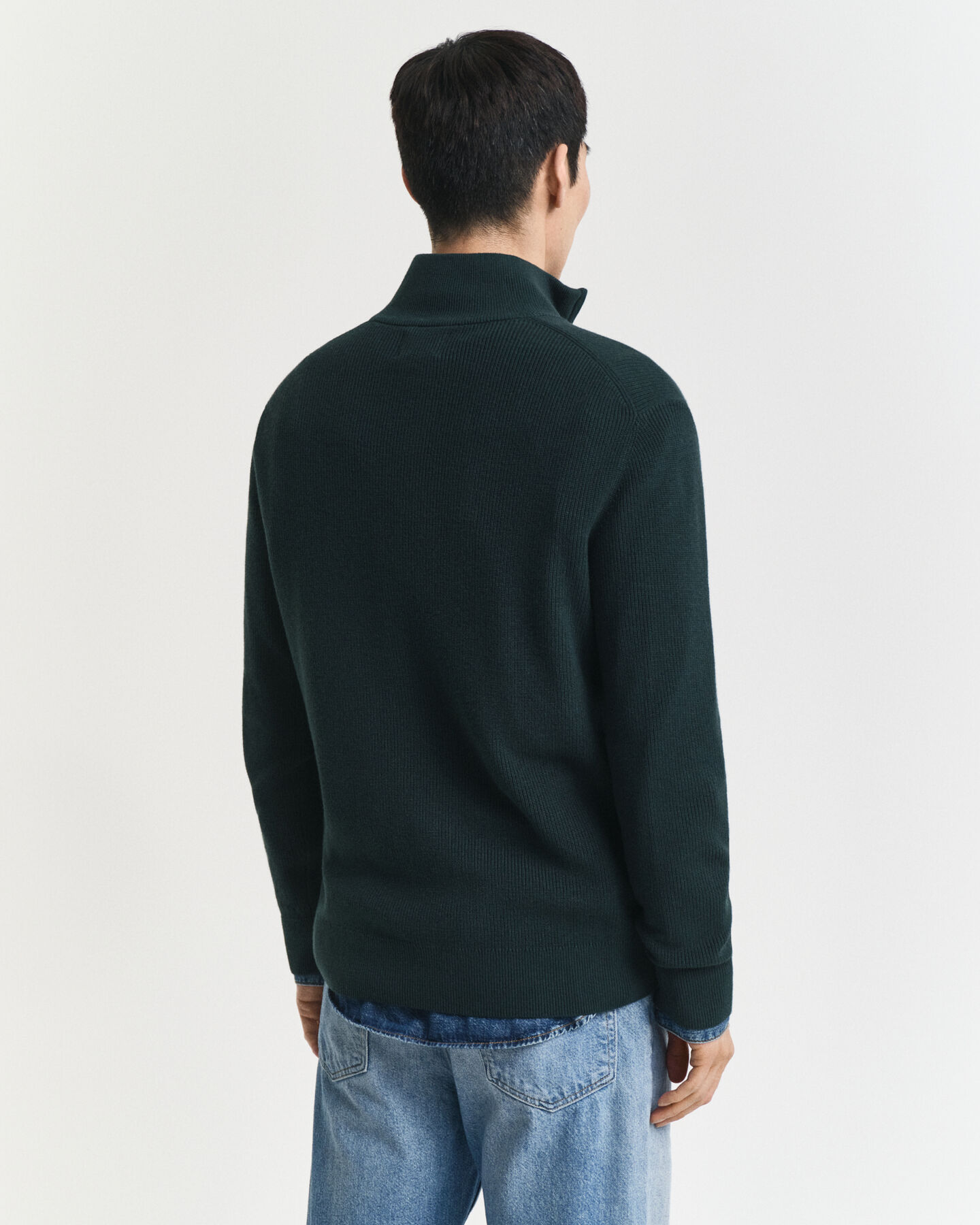 Ribbed Cotton Merino Wool Half-Zip Sweater