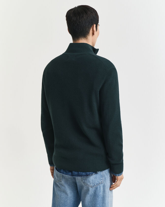 Ribbed Cotton Merino Wool Half-Zip Sweater