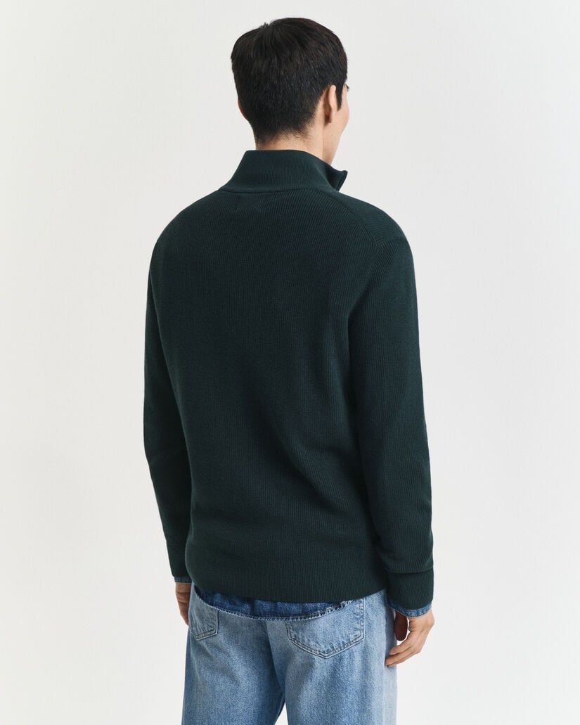 Ribbed Cotton Merino Wool Half-Zip Sweater