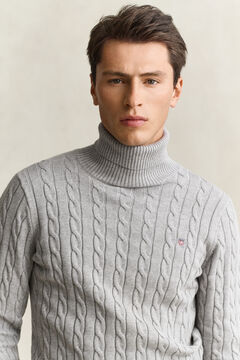 Cotton Cable Knit Turtleneck Sweater — GREY MELANGE 4