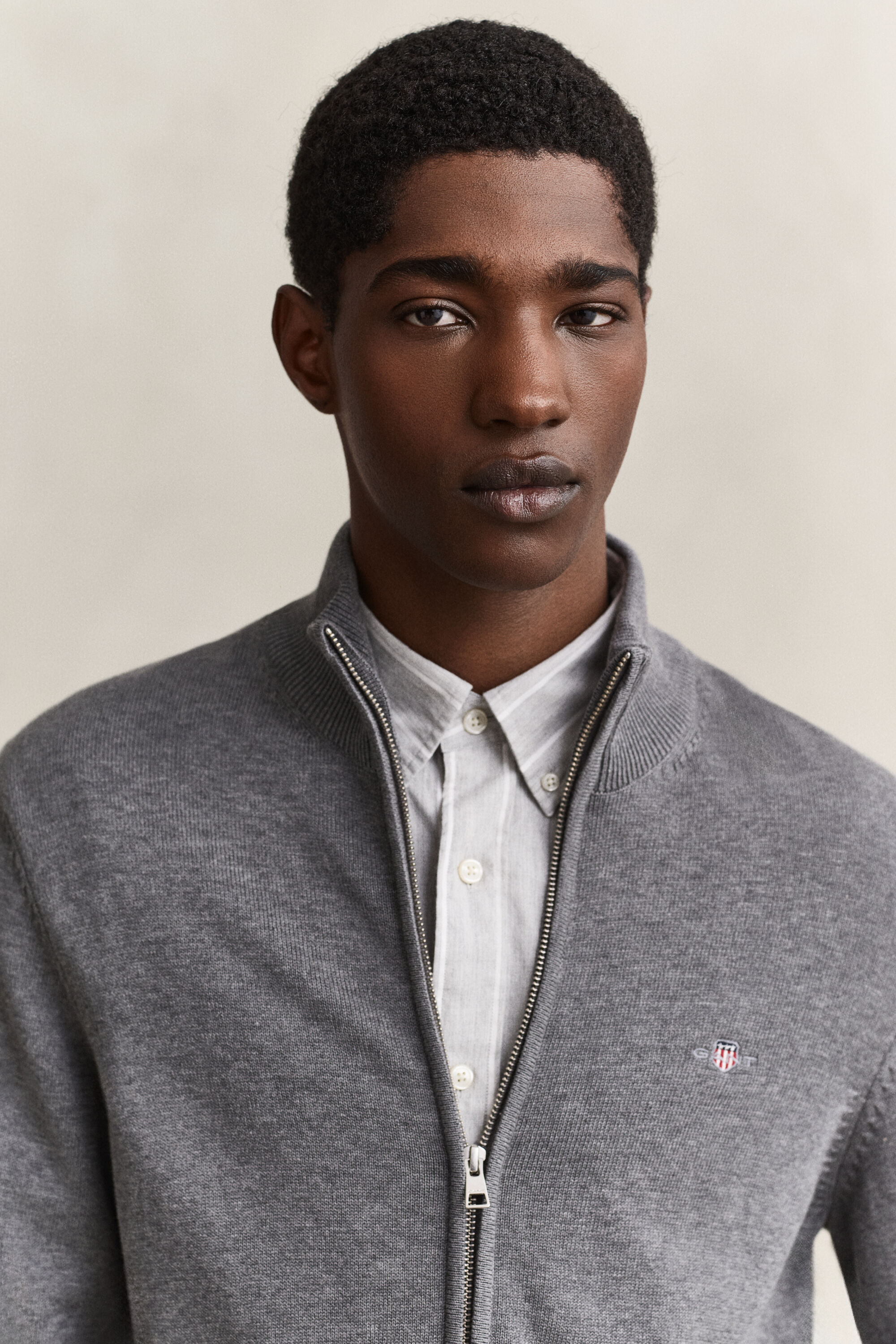 Casual Cotton Zip Cardigan — DARK GREY MELANGE