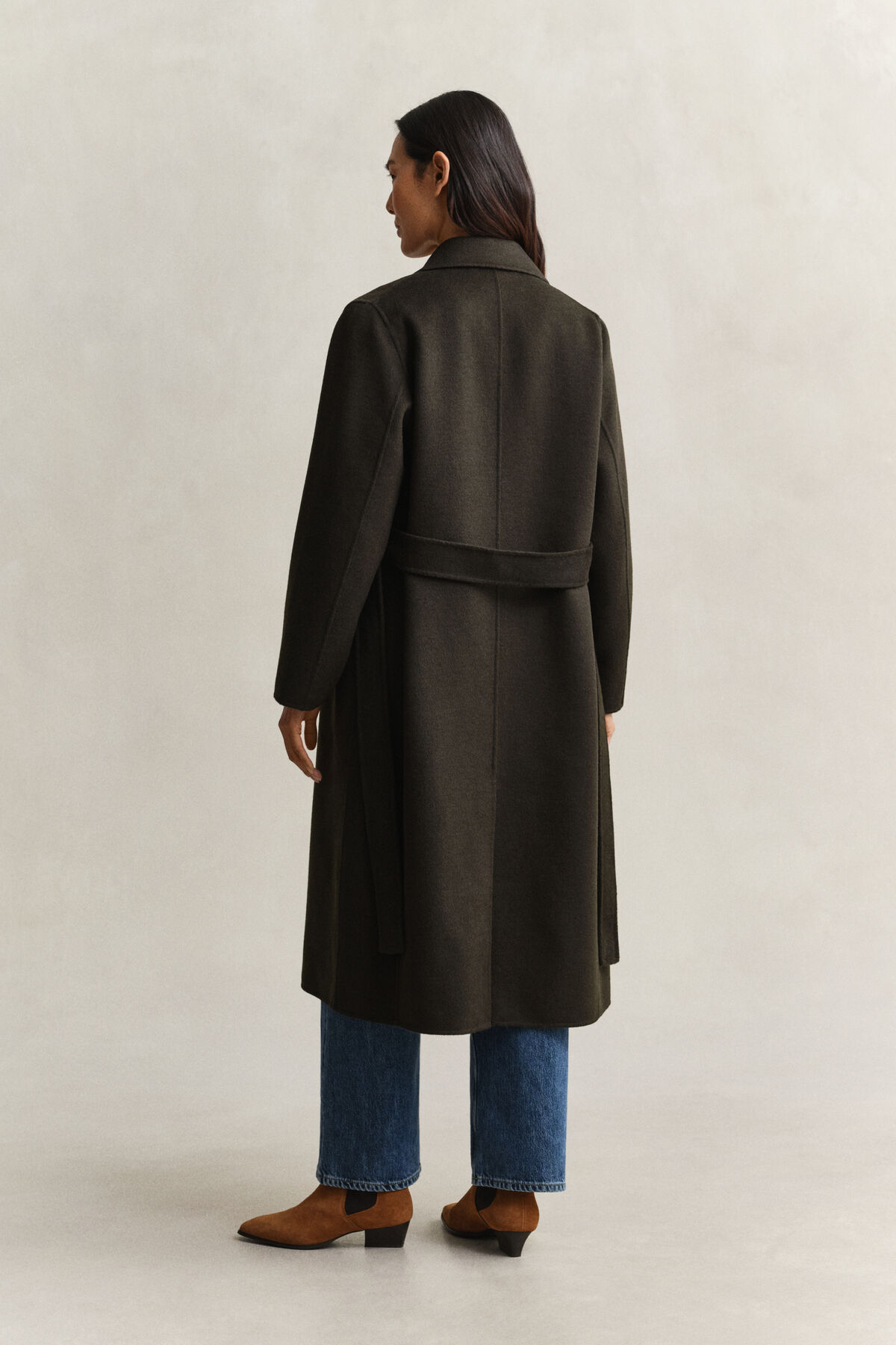 Handstitched Belted Coat — DARK MOSS GREEN