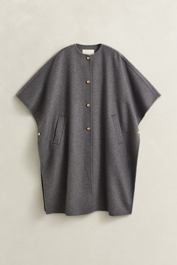 Handstitched Cape Coat — CHARCOAL MELANGE