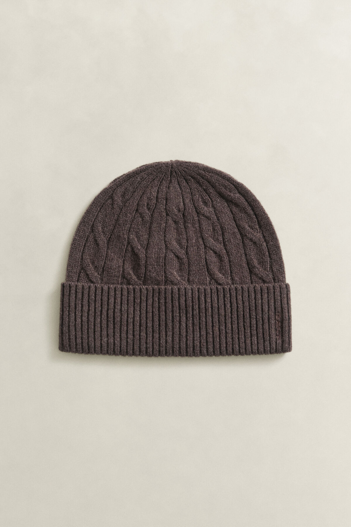 Wool Cable Knit Beanie — DEEP BROWN
