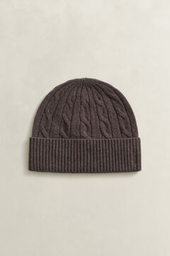 Wool Cable Knit Beanie — DEEP BROWN 2