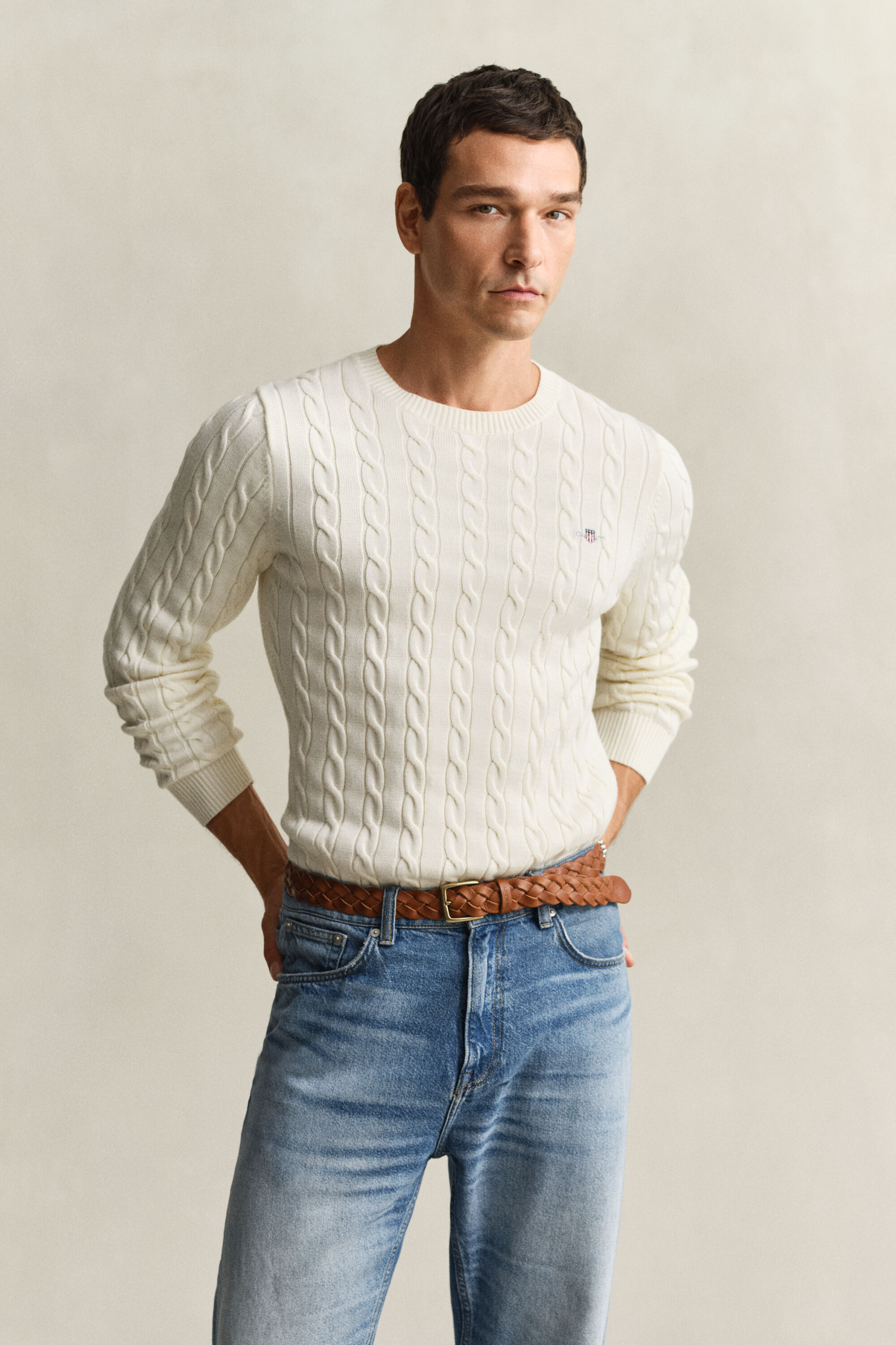 Cotton Cable Knit Crew Neck Sweater