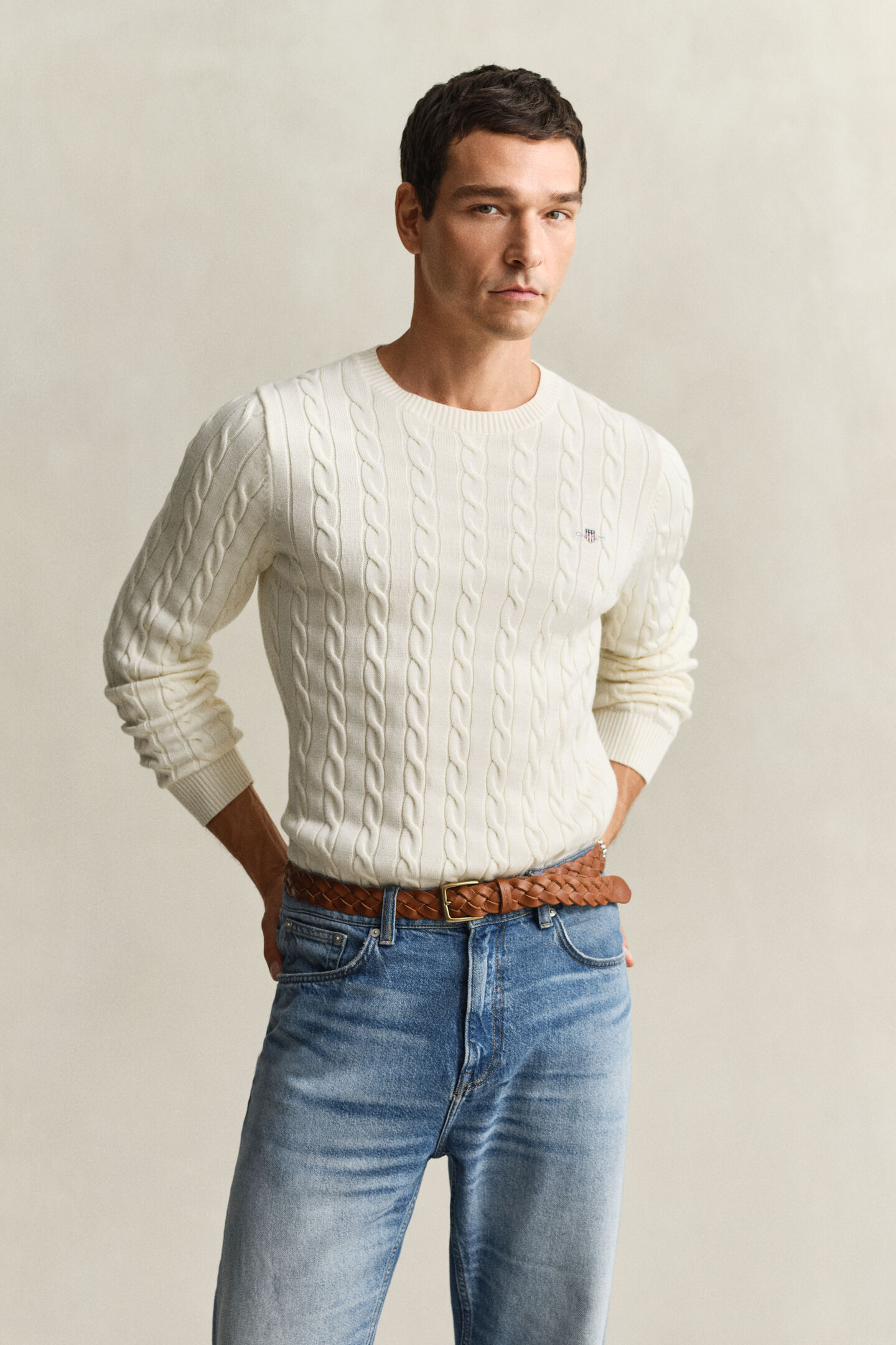 Cotton Cable Knit Crew Neck Sweater