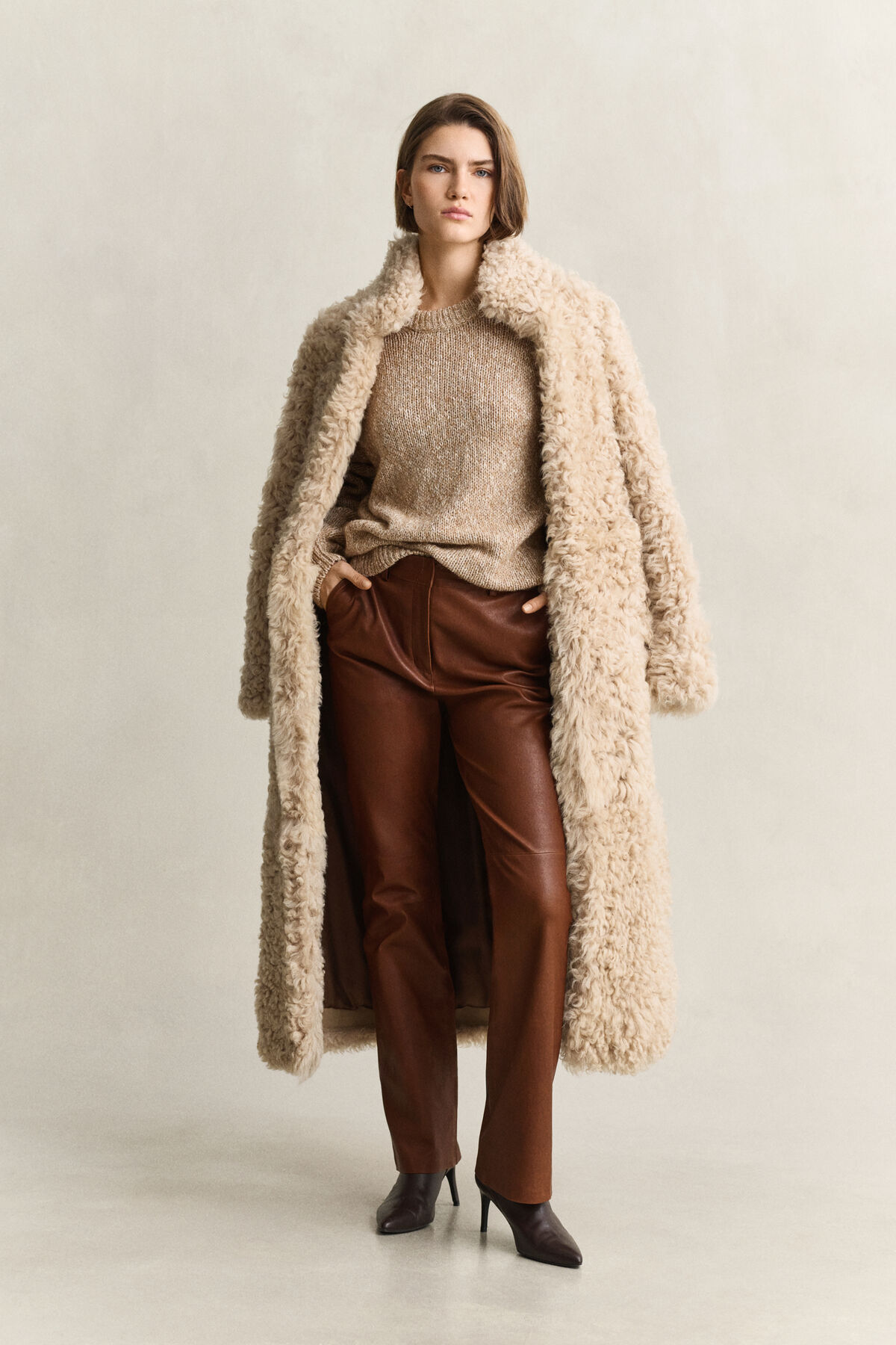 Shearling Coat — CARAMEL BROWN