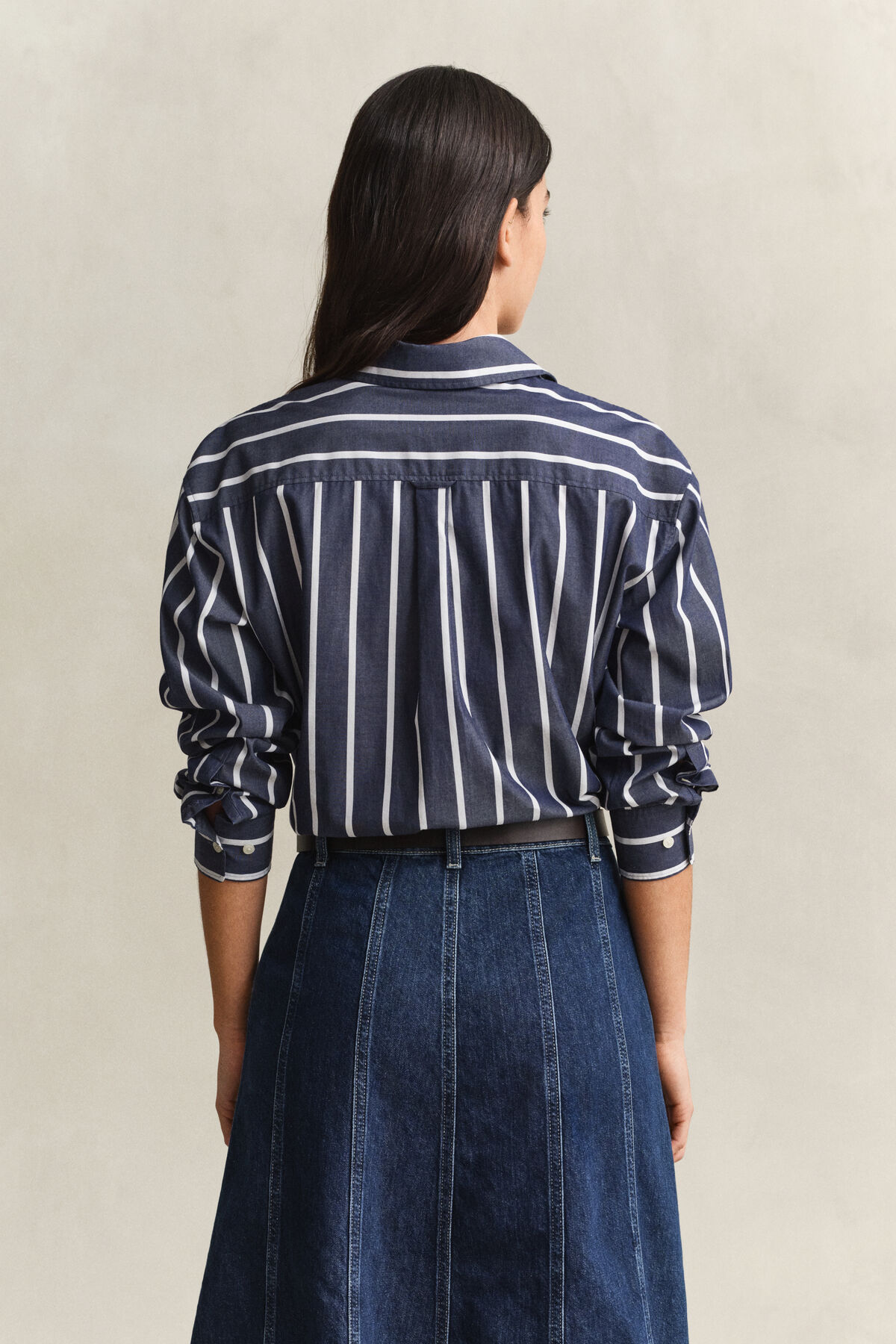 Relaxed Fit Striped Classic Poplin Shirt — EVENING BLUE