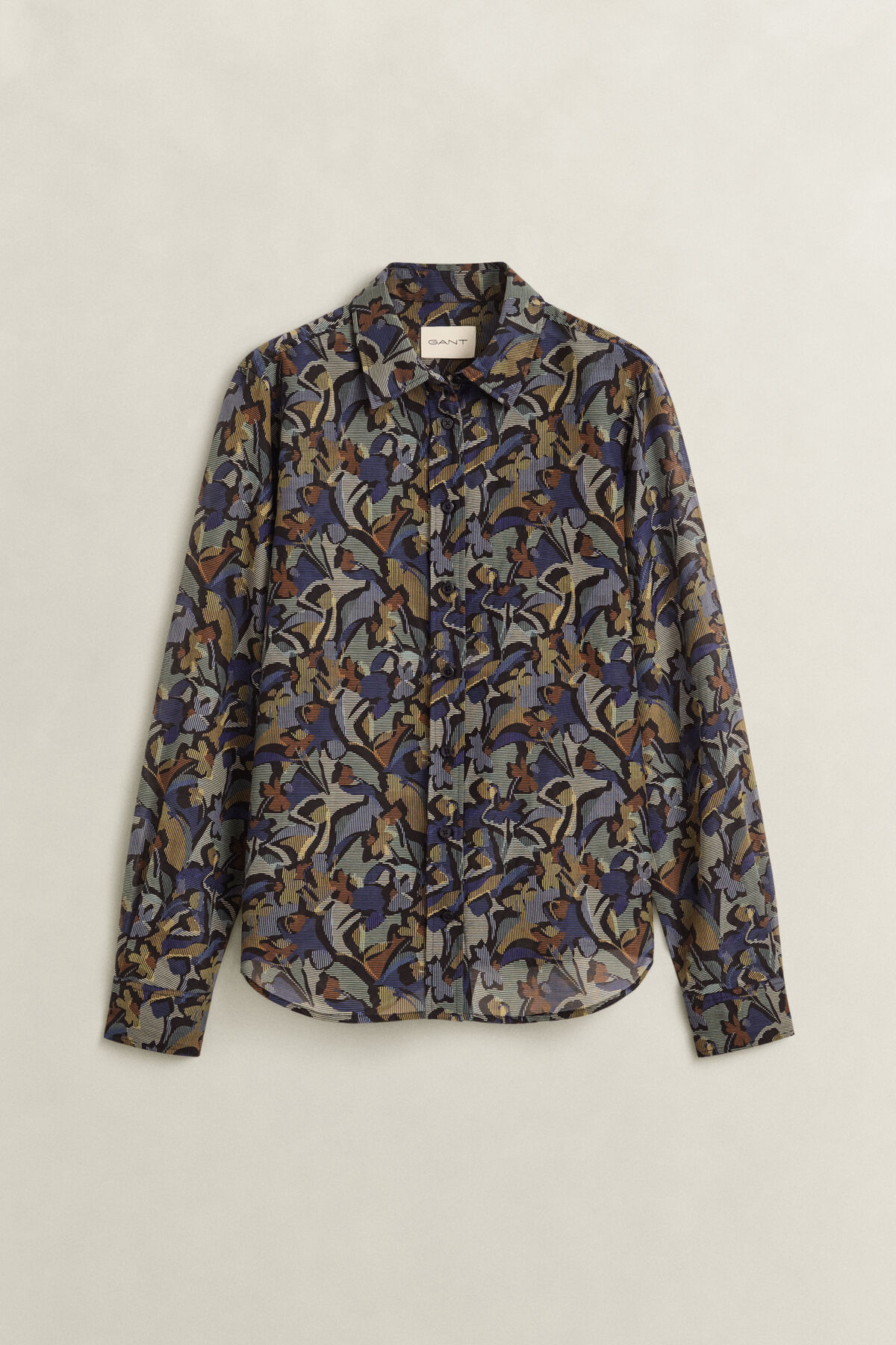 Printed Cotton Silk Shirt — EVENING BLUE