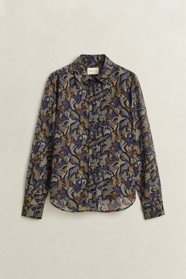 Printed Cotton Silk Shirt — EVENING BLUE