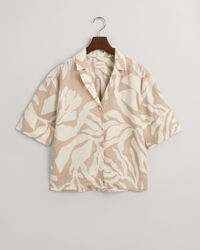 Relaxed Fit Palm Print Linen Short Sleeve Shirt