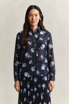 Floral Print Cotton Silk Shirt — EVENING BLUE 5