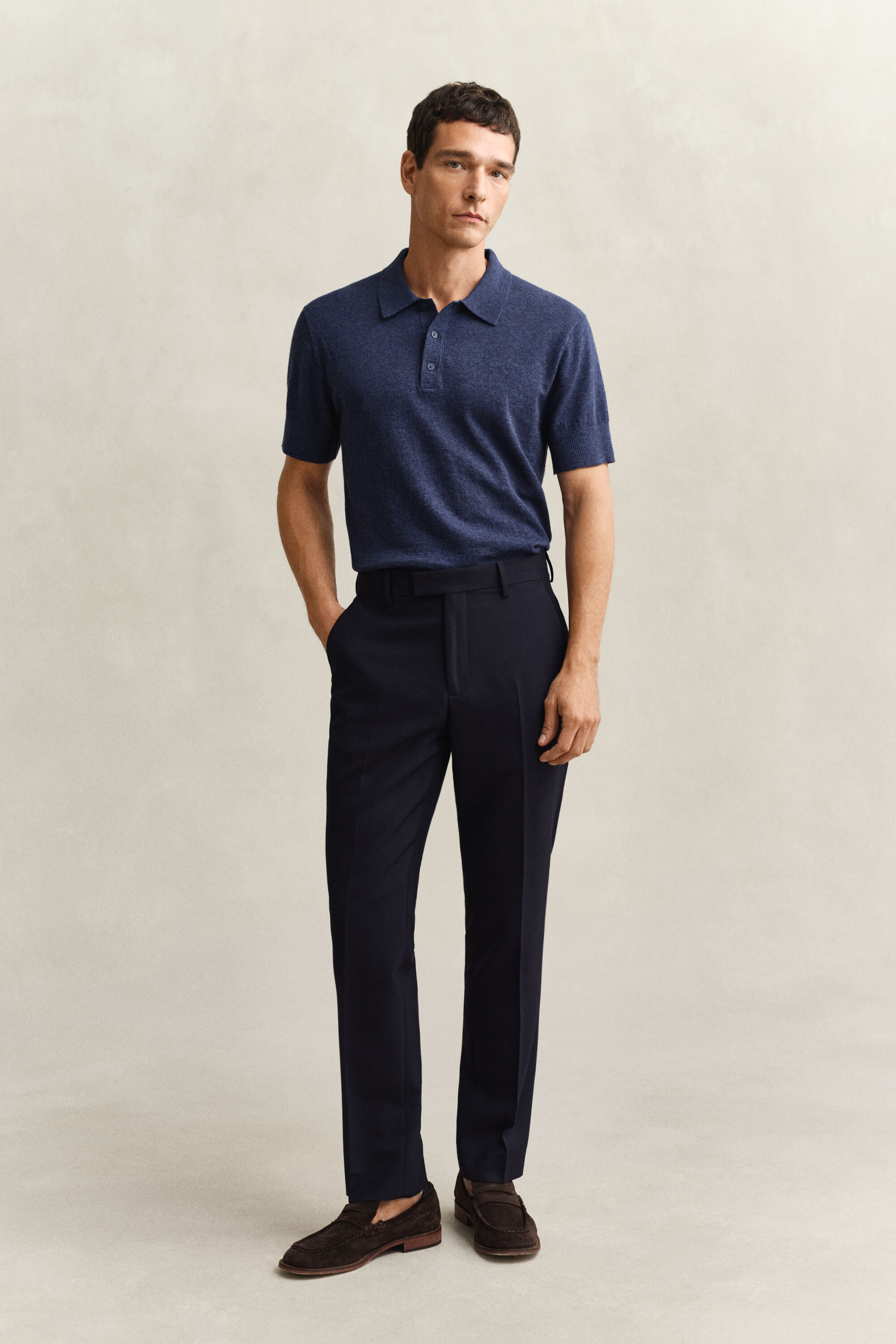 Slub Cotton Blend Short Sleeve Polo Sweater