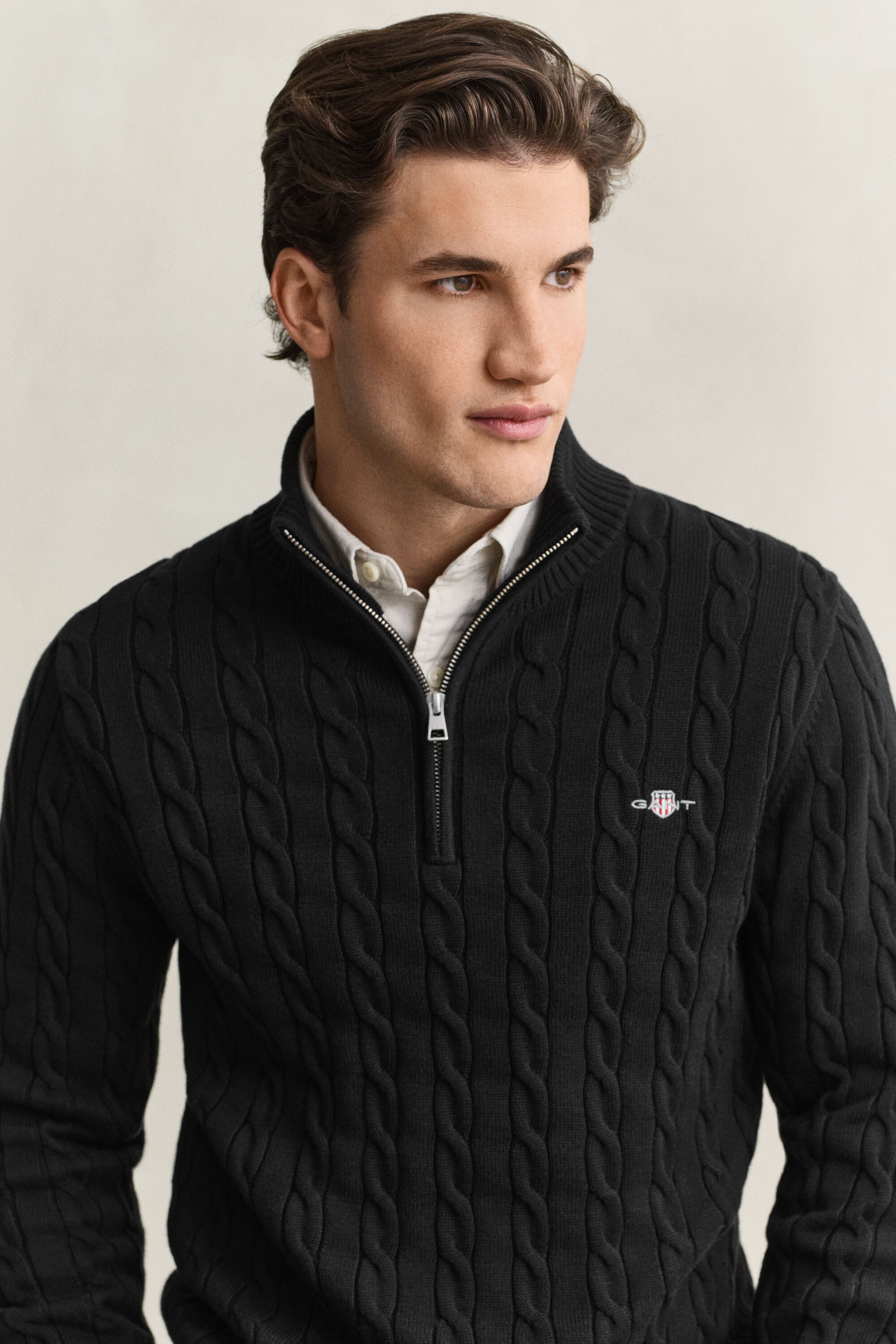 Cotton Cable Knit Half-Zip Sweater