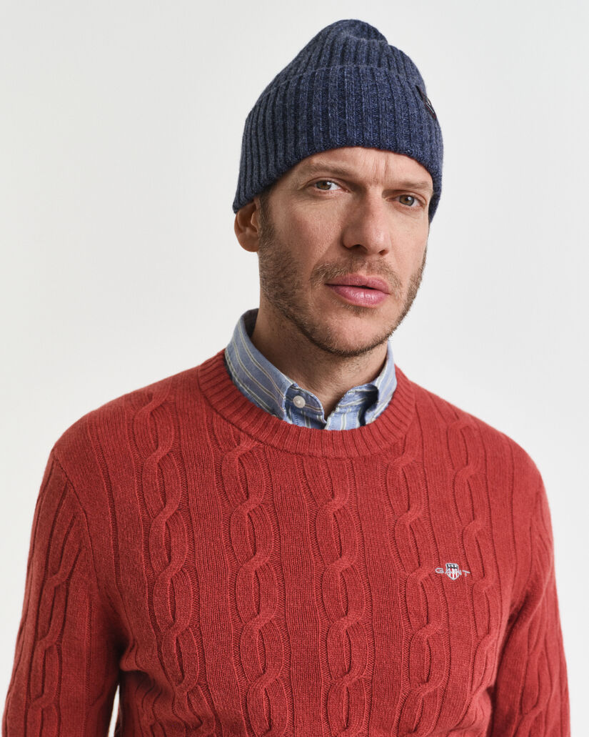 Lambswool Cable Knit Crew Neck Sweater
