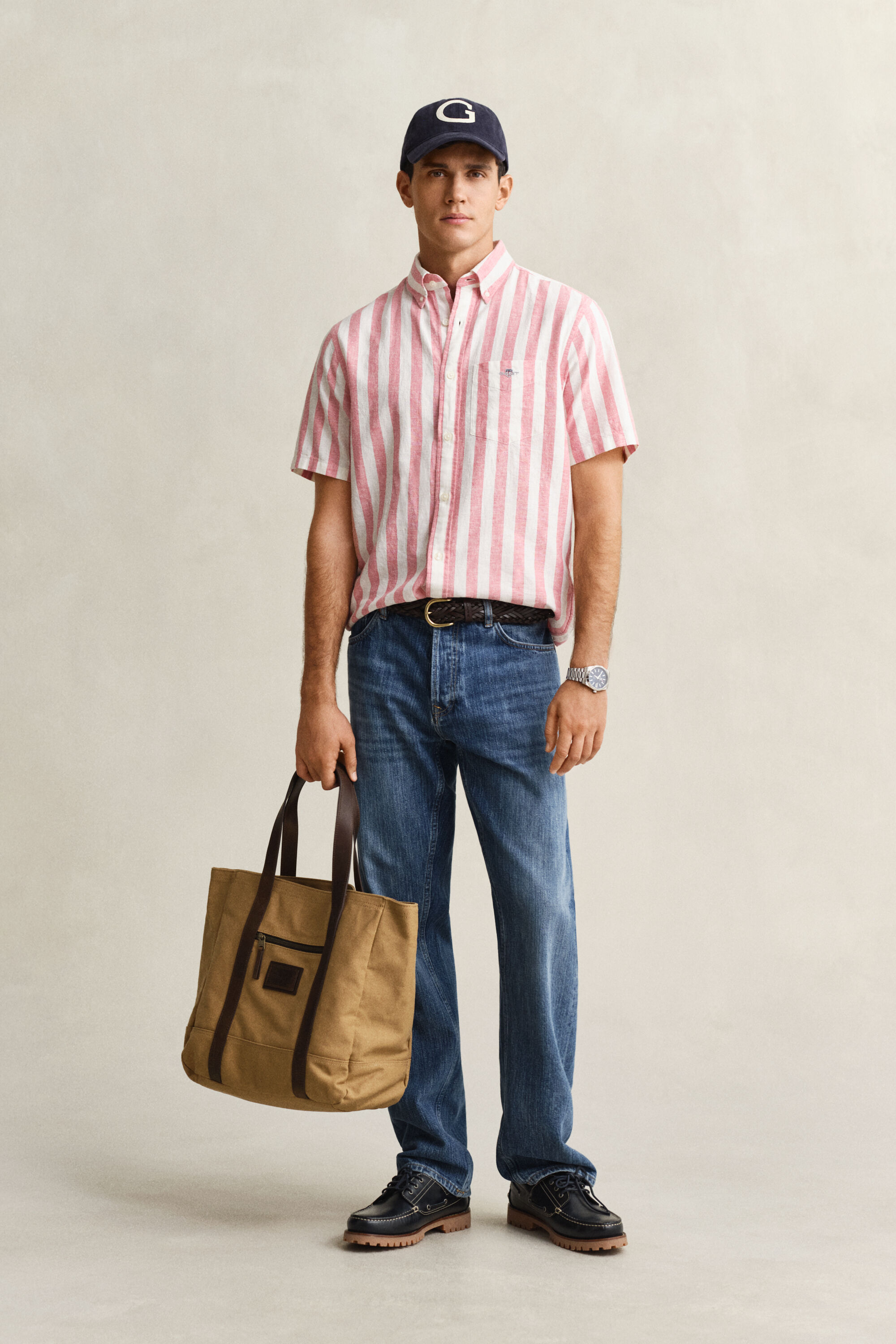 Striped Linen Blend Short Sleeve Shirt