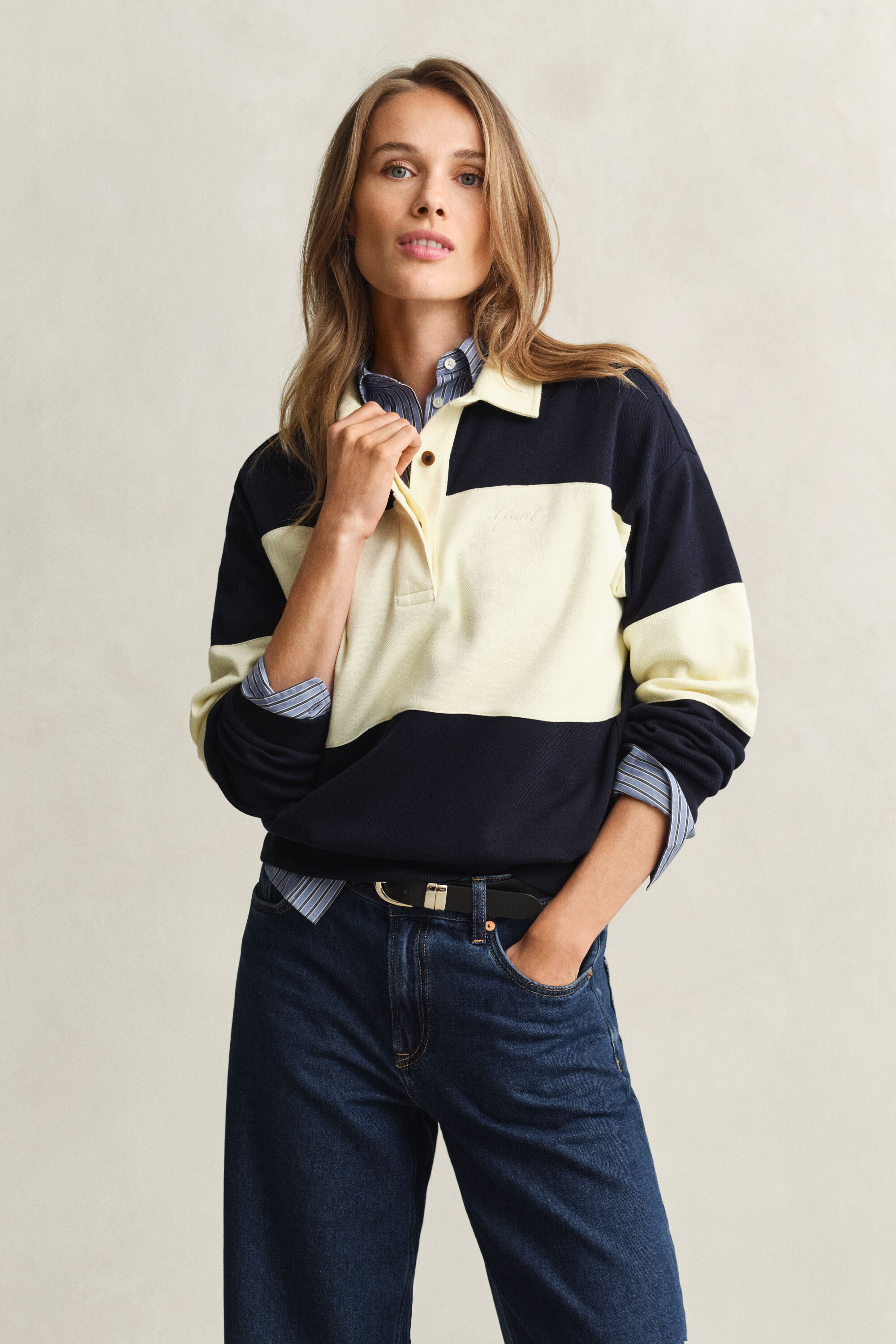 Piqué Textured Color Blocked Rugger