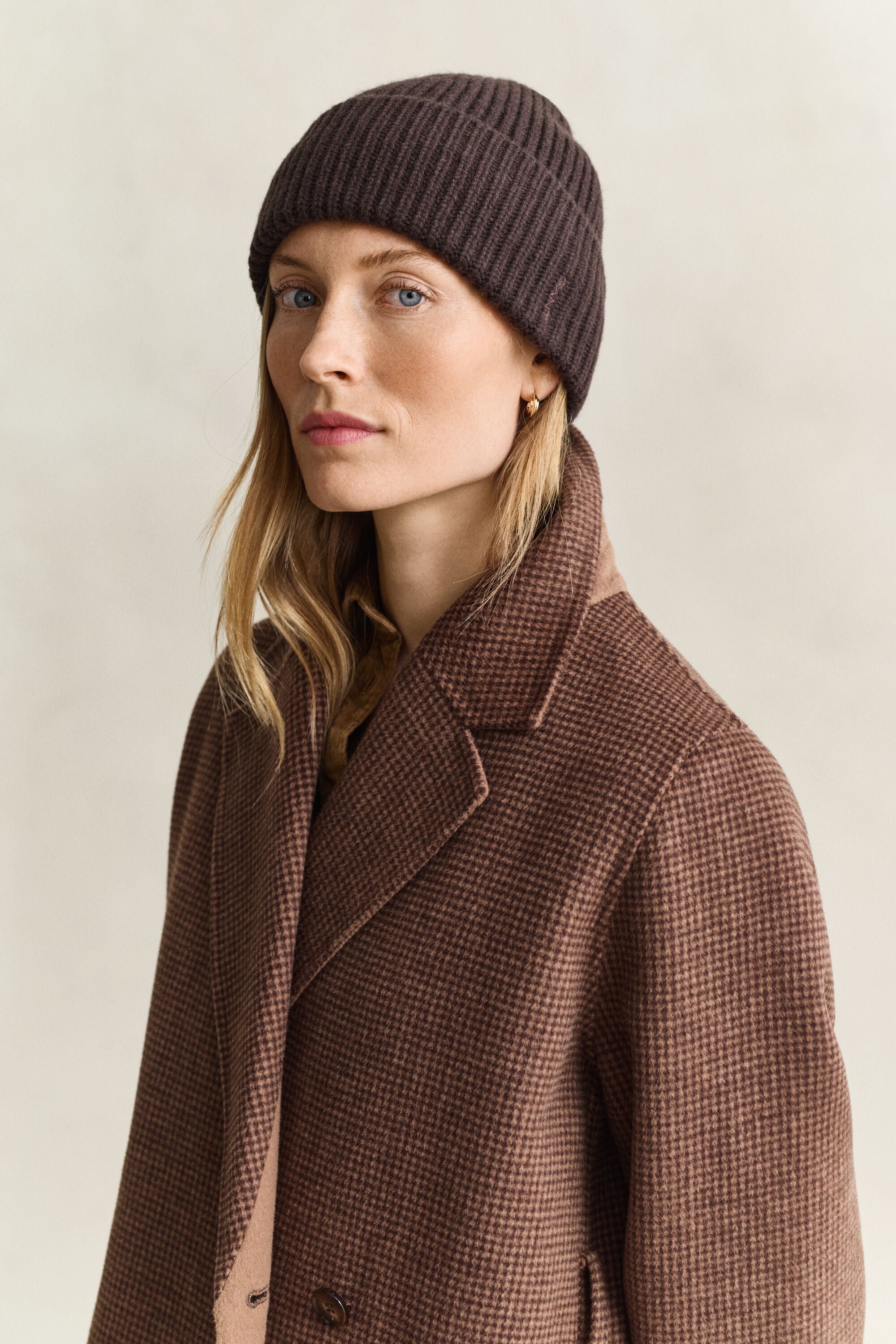 Ribbed Wool Cashmere Blend Beanie
