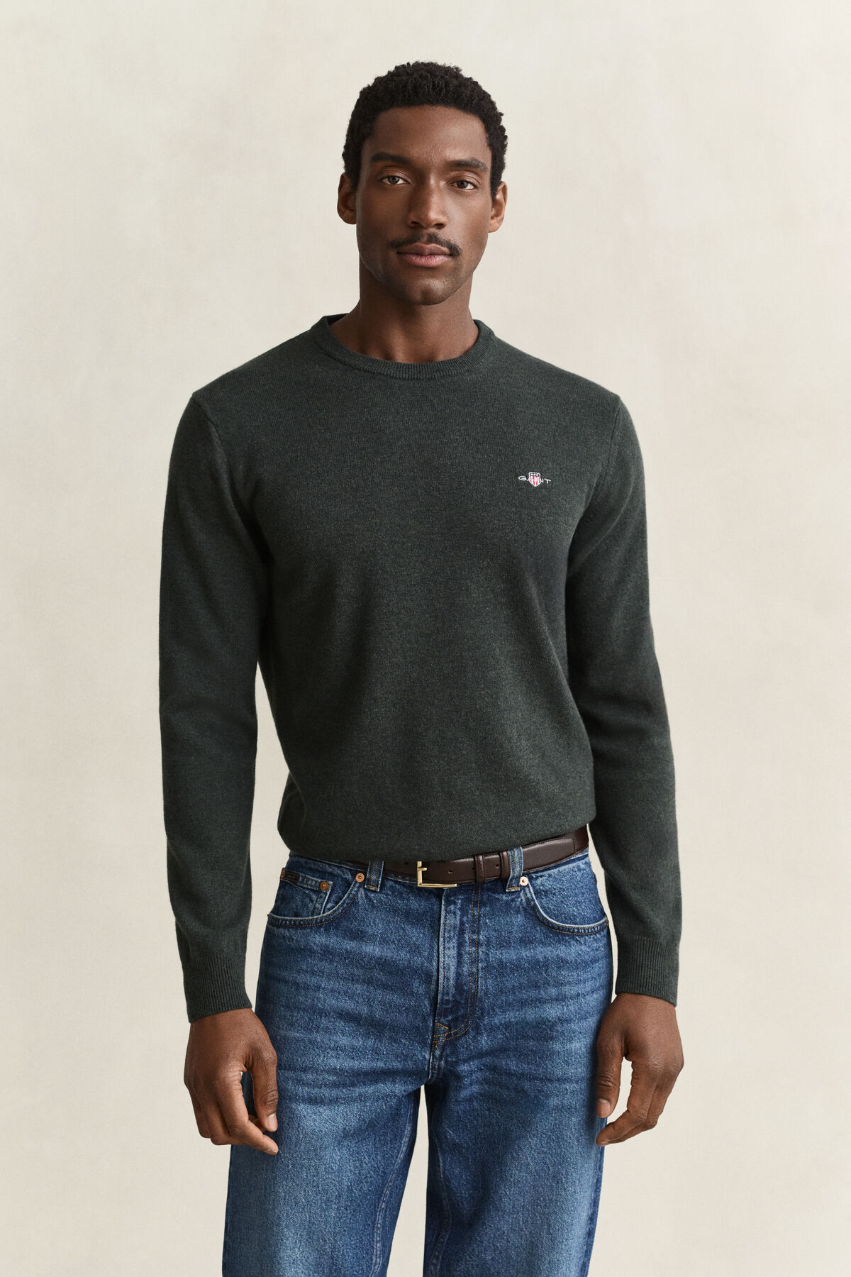 Lambswool Crew Neck Sweater — DARK MOSS GREEN