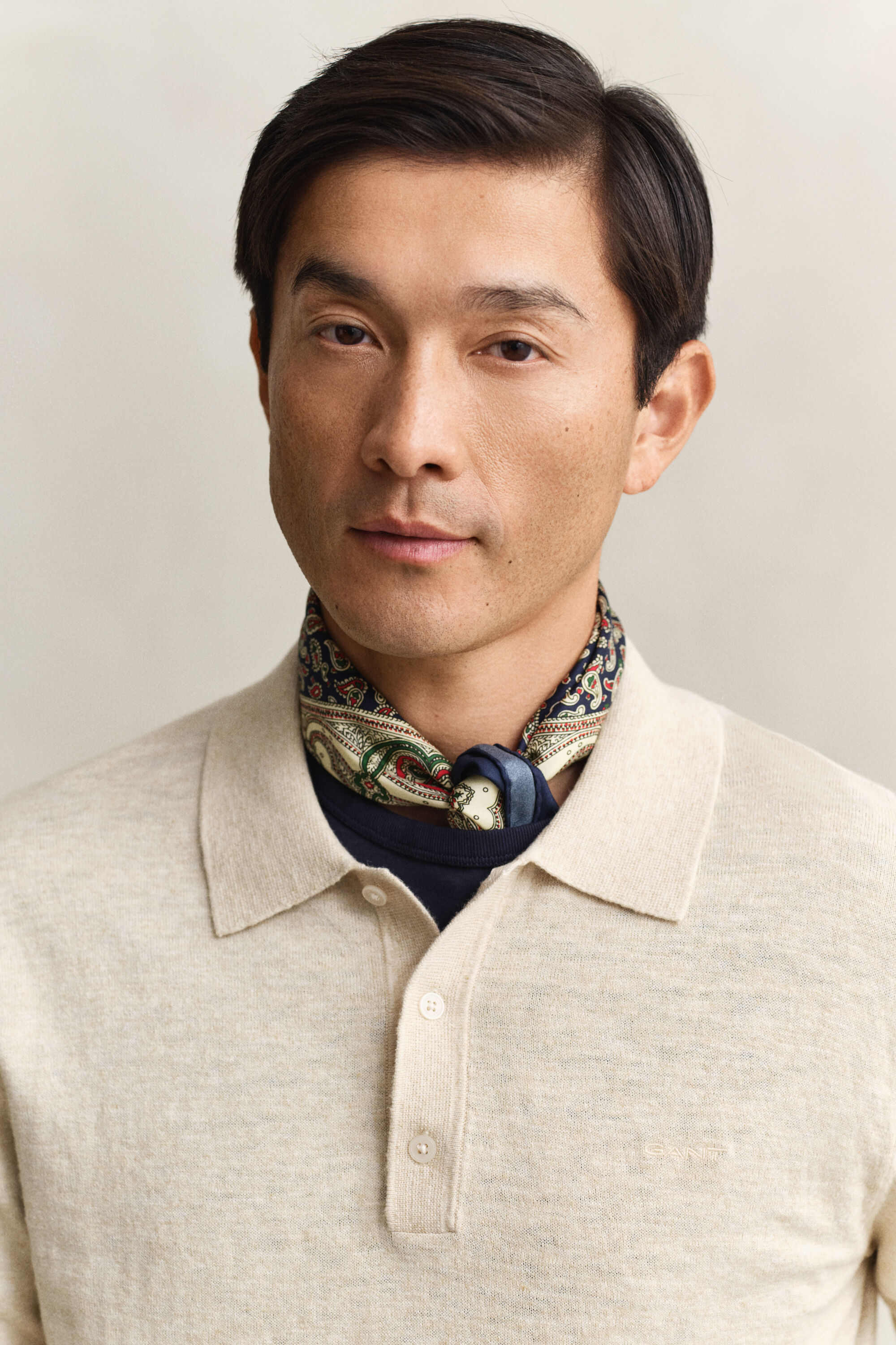 Slub Cotton Blend Polo Sweater