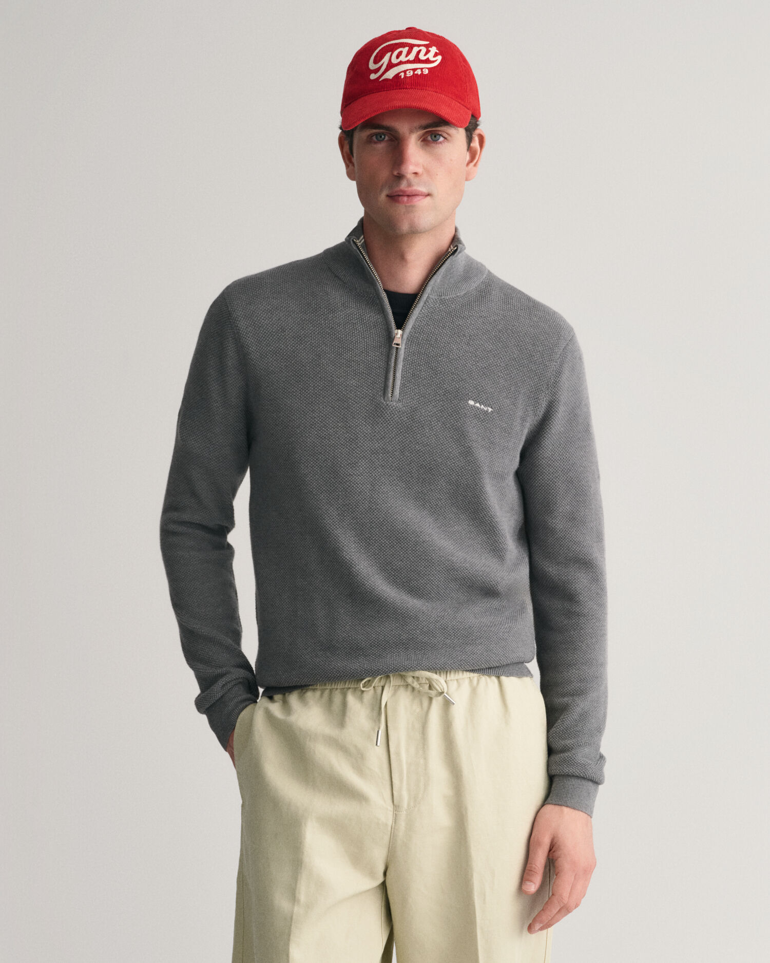 Cotton Pique Half Zip Sweater