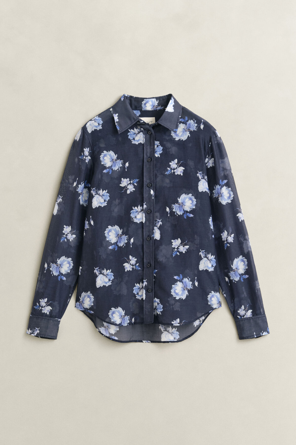 Floral Print Cotton Silk Shirt — EVENING BLUE