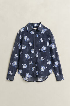 Floral Print Cotton Silk Shirt — EVENING BLUE 1