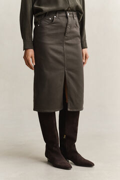 Twill Colored Pencil Skirt — DARK MOSS GREEN 5