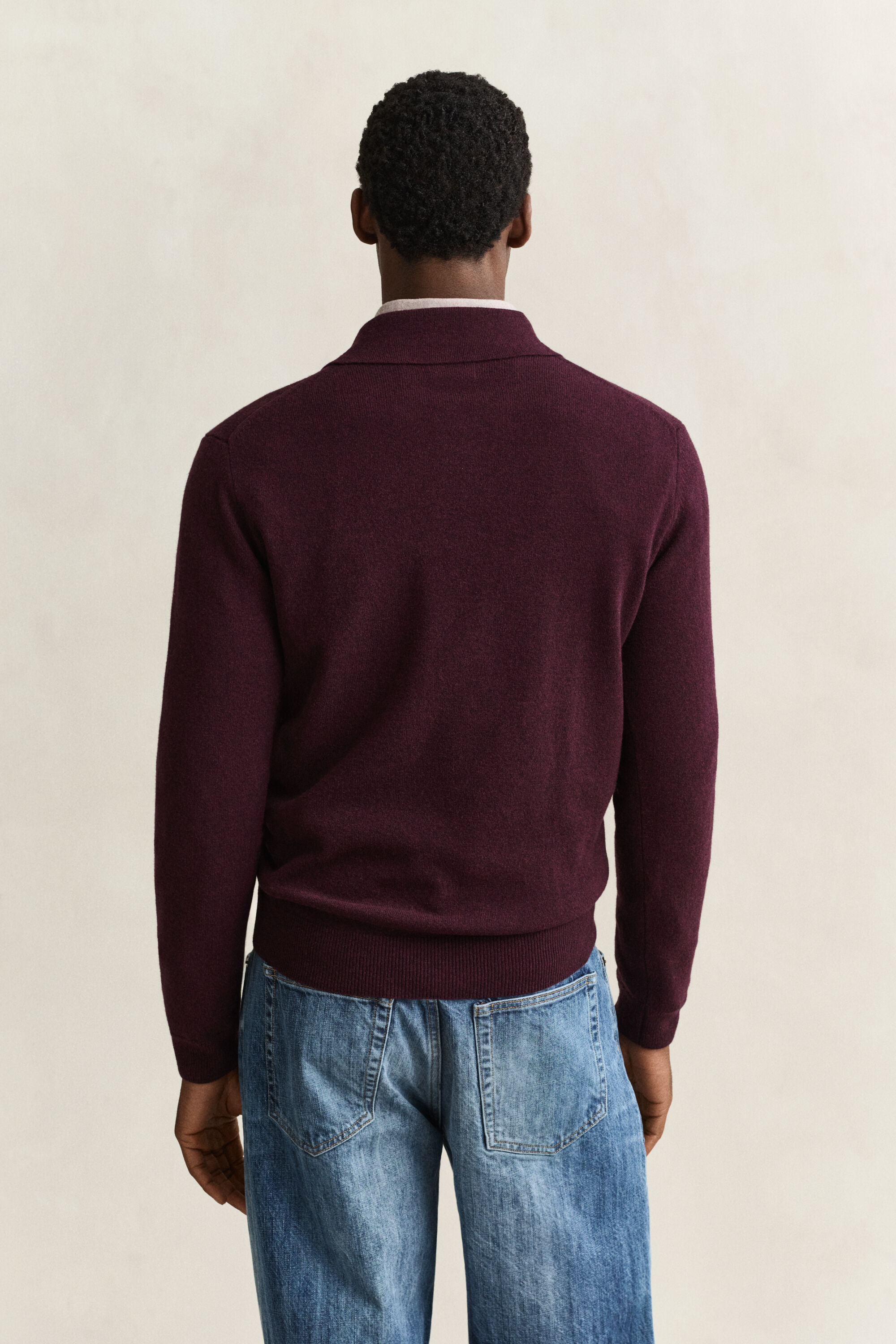 Superfine Lambswool Polo Sweater — DARKENED WINE