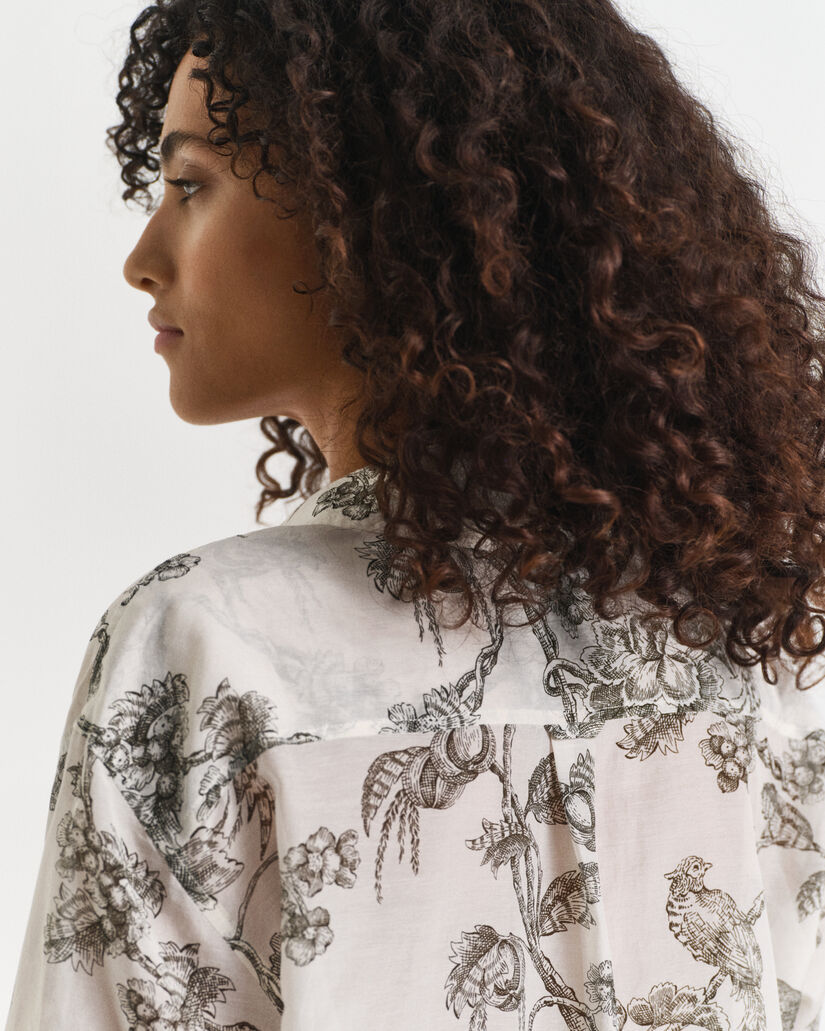 Relaxed Fit Tree Printed Cotton Silk Shirt