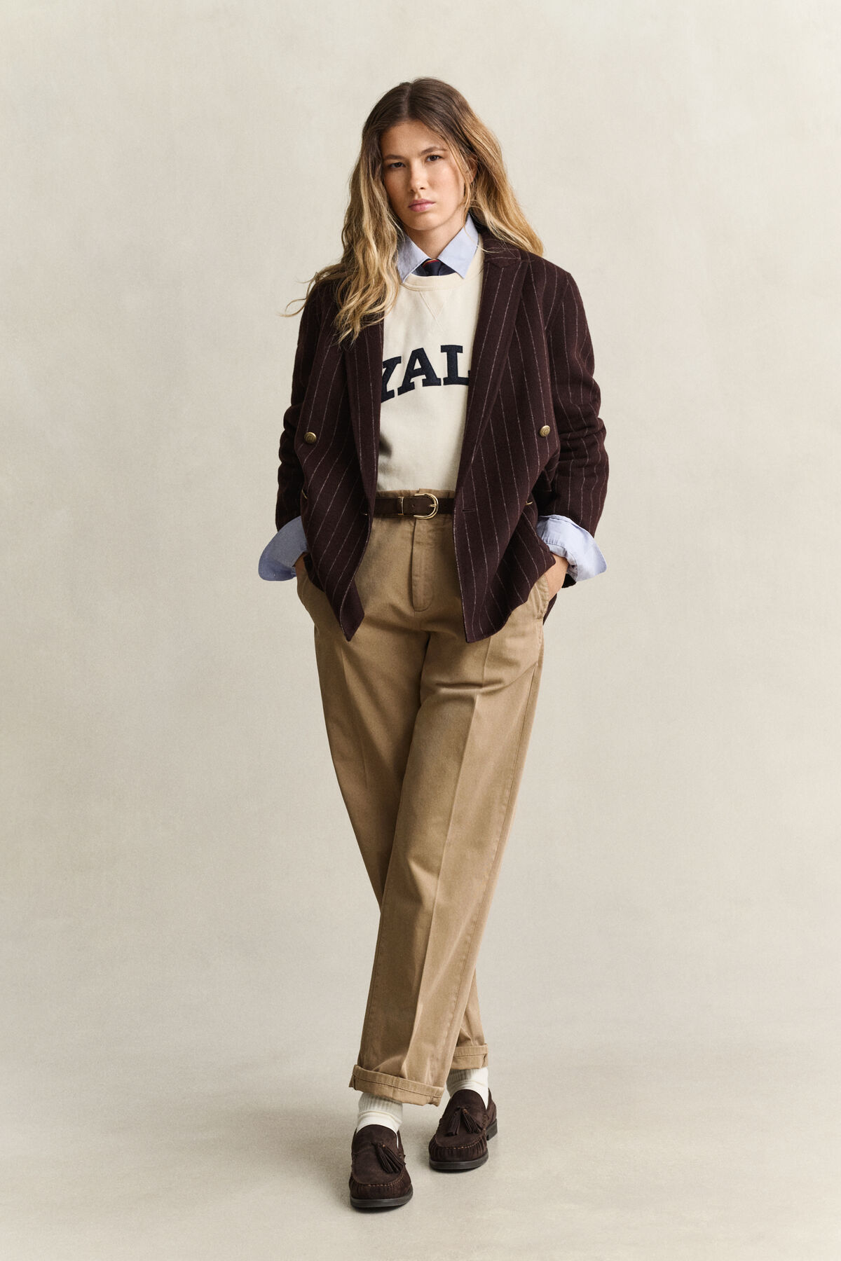 Gant x Yale Pinstriped Handstitched Blazer — DEEP BROWN
