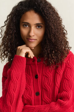 Wool Blend Cable Knit Cardigan — RUBY RED 3