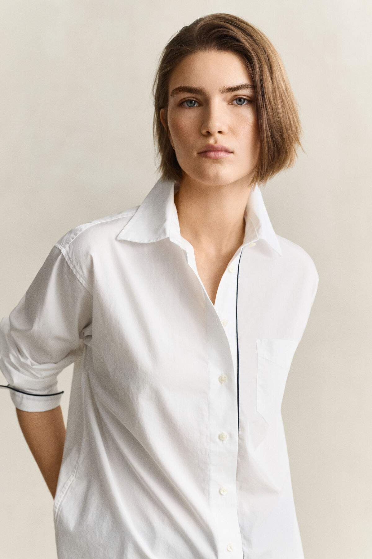 Piping Detail Shirt — WHITE