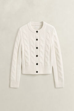 Wool Blend Cable Knit Cardigan — CREAM 1