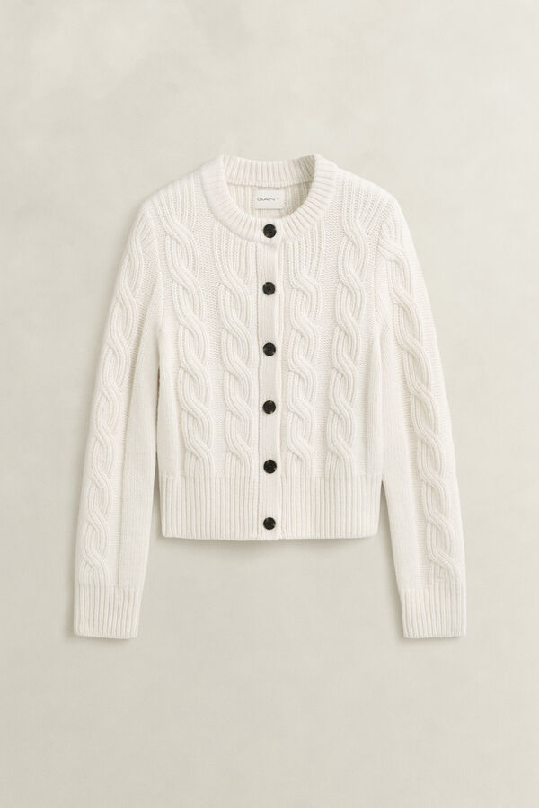 Wool Blend Cable Knit Cardigan — CREAM