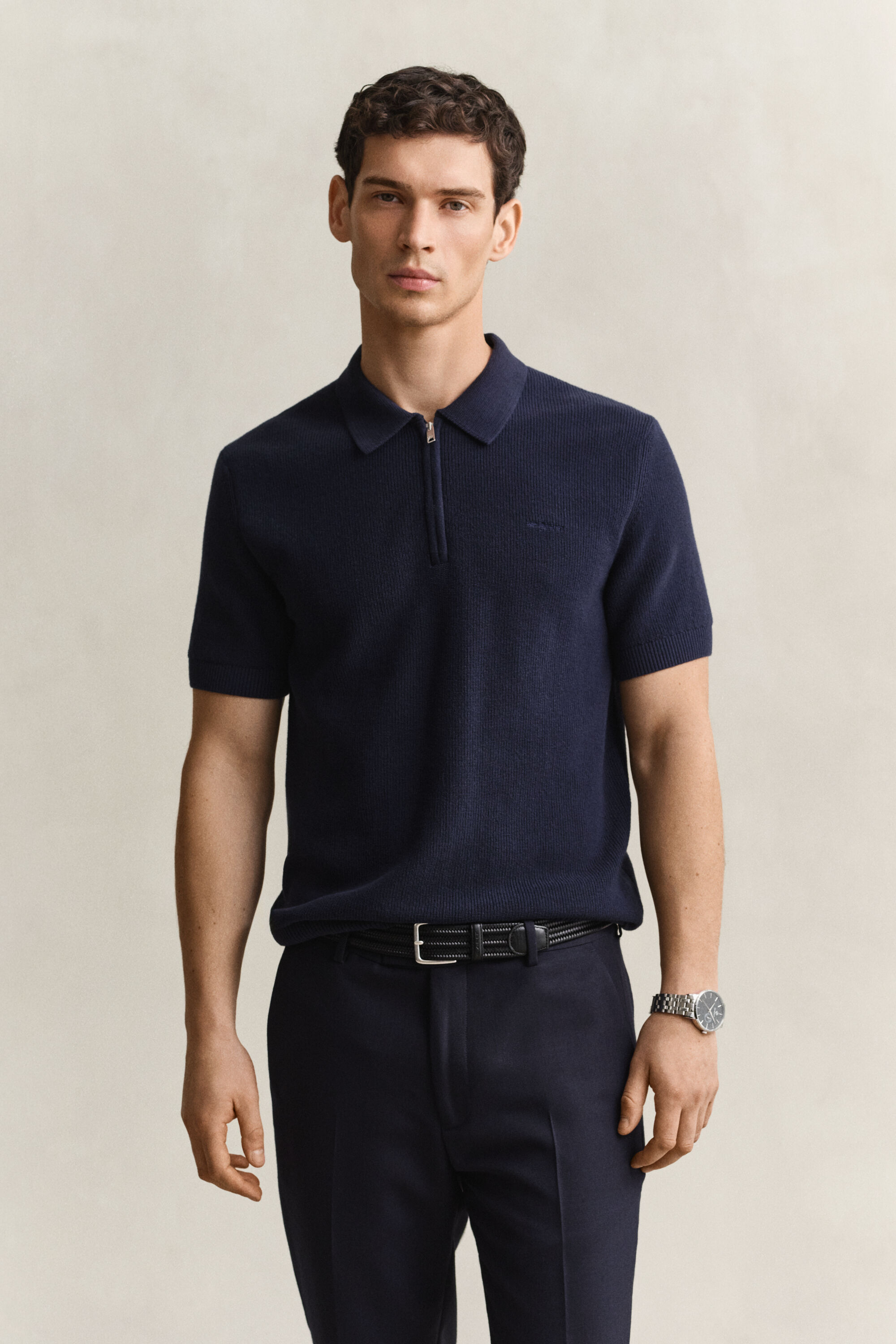 Ribbed Cotton Polo Sweater