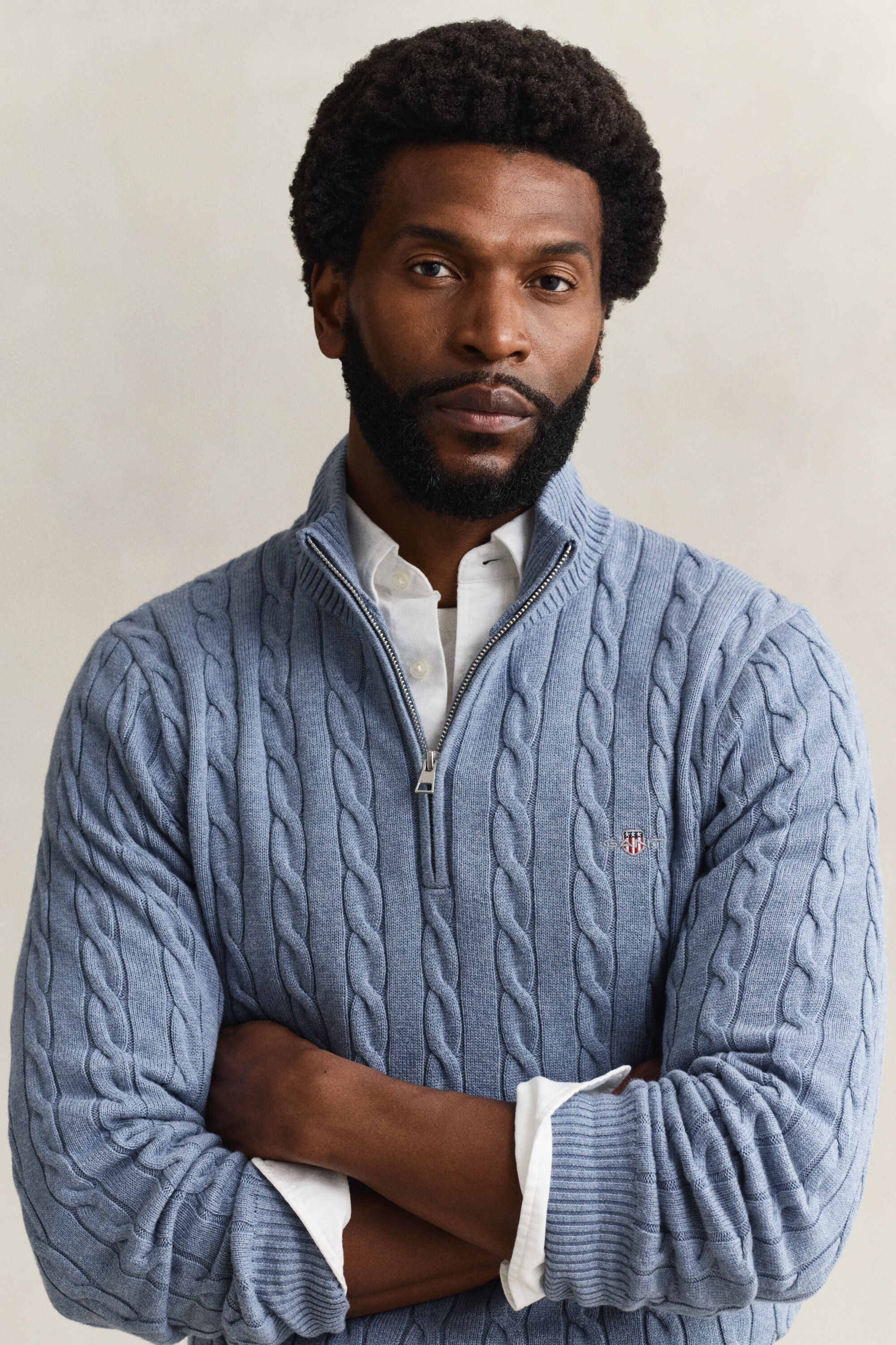 Cotton Cable Knit Half-Zip Sweater