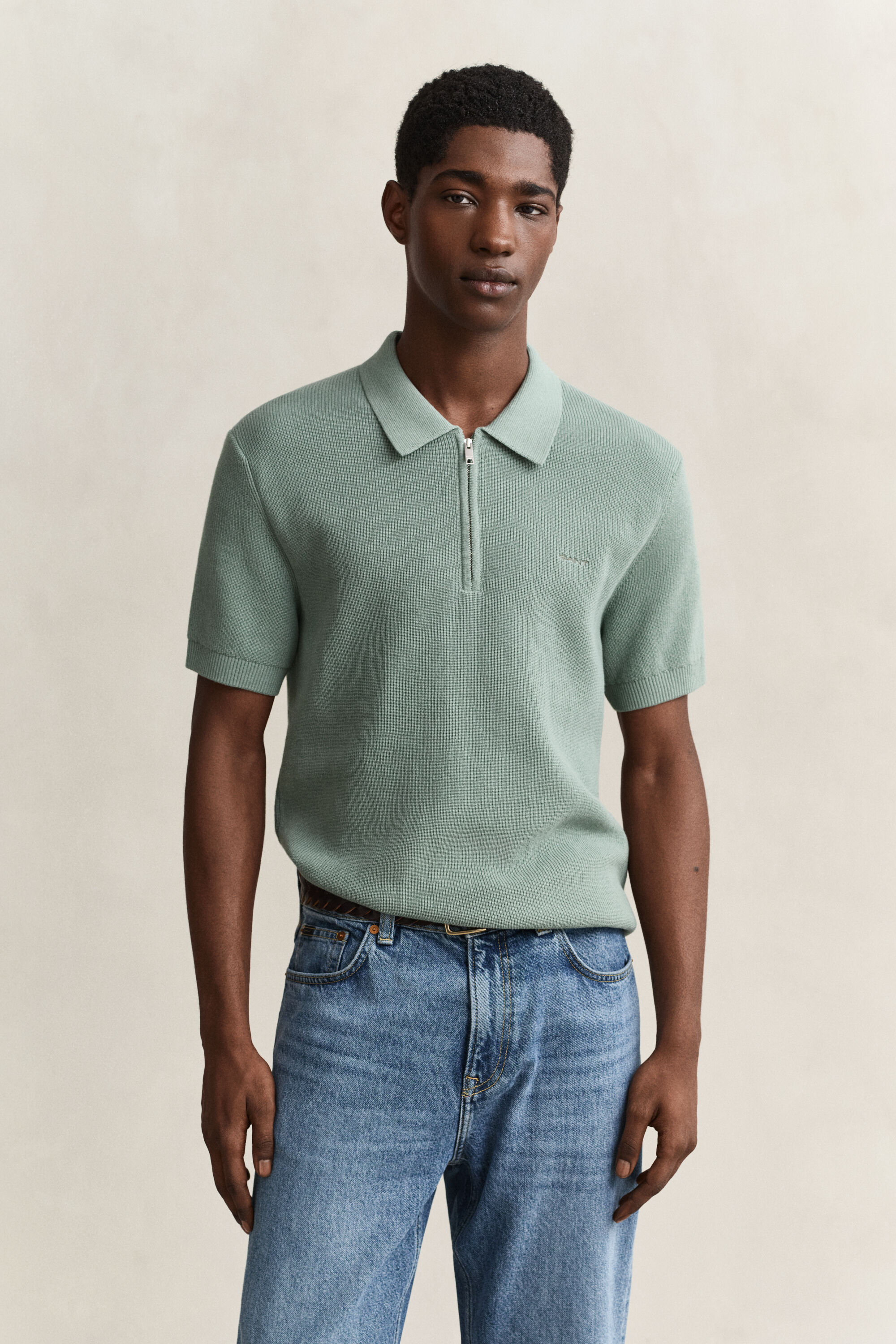 Ribbed Cotton Polo Sweater
