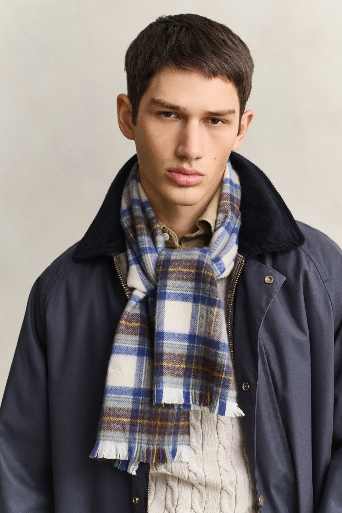 Checked Wool Scarf — CREAM