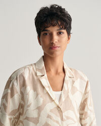 Relaxed Fit Palm Print Linen Short Sleeve Shirt