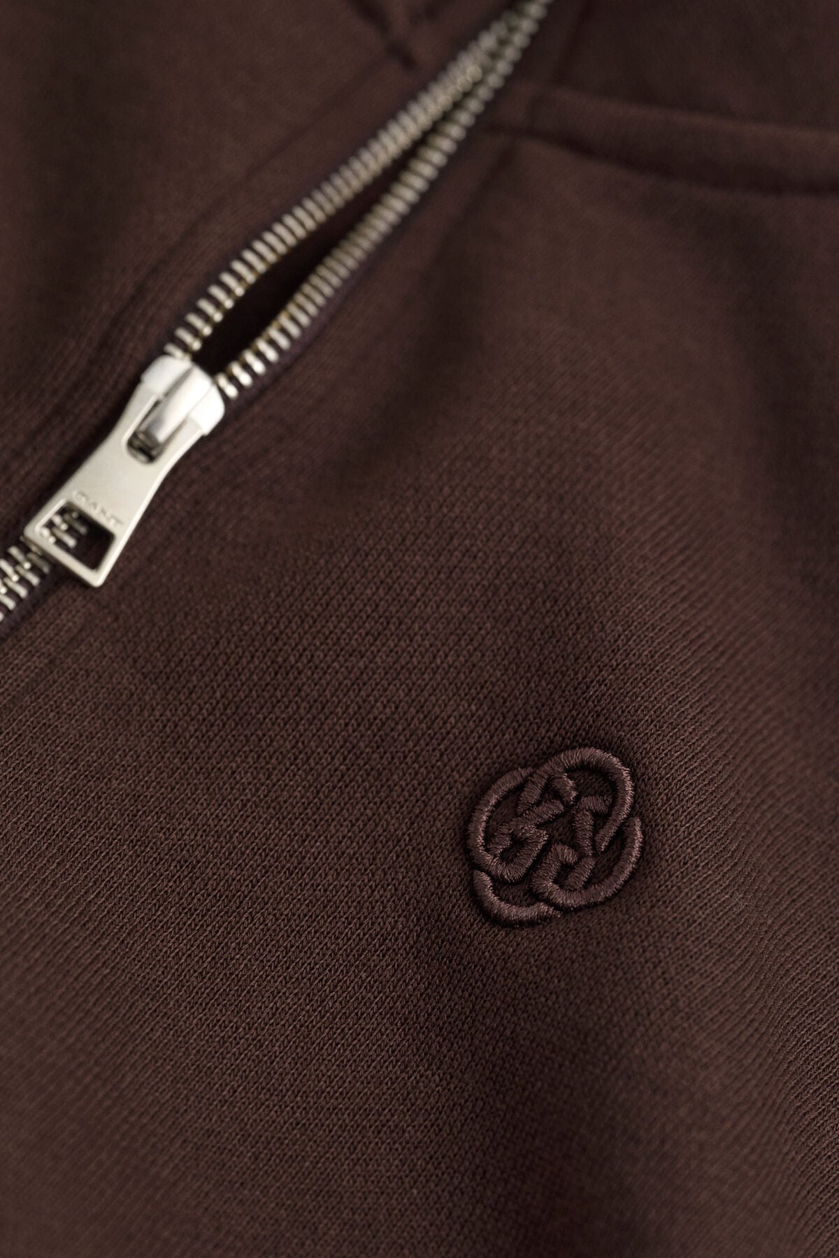 Embroidered Half-Zip Sweatshirt — DEEP BROWN
