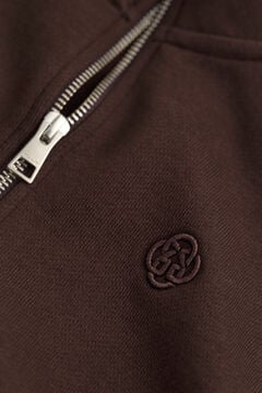 Embroidered Half-Zip Sweatshirt — DEEP BROWN 1
