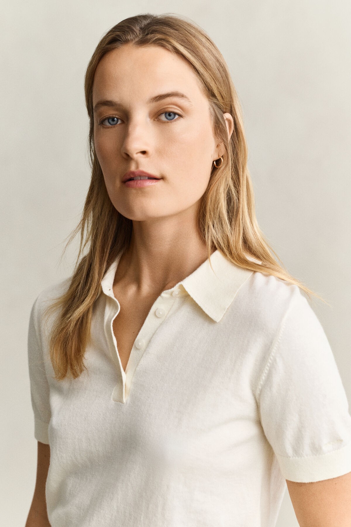 Light Knitted Polo Sweater — CREAM