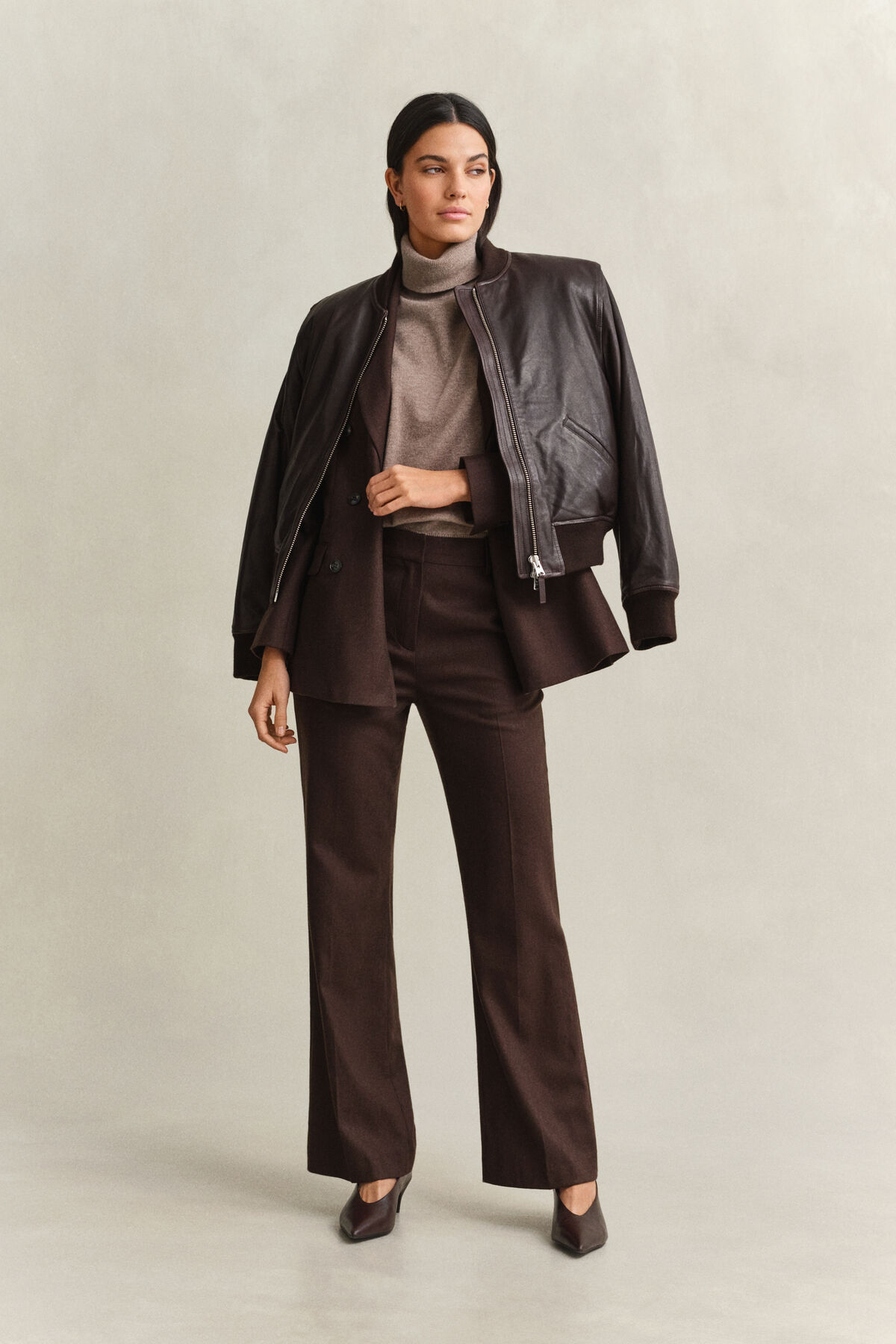 Slim Flared Flannel Pants — DEEP BROWN